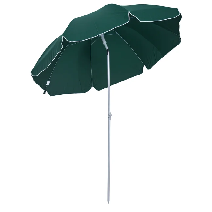 Outsunny 2.2m Beach Umbrella, Portable Parasol with Tilting Function, Outdoor Sunshade Shelter with 8 Ribs for Garden, Pool and Patio, Green