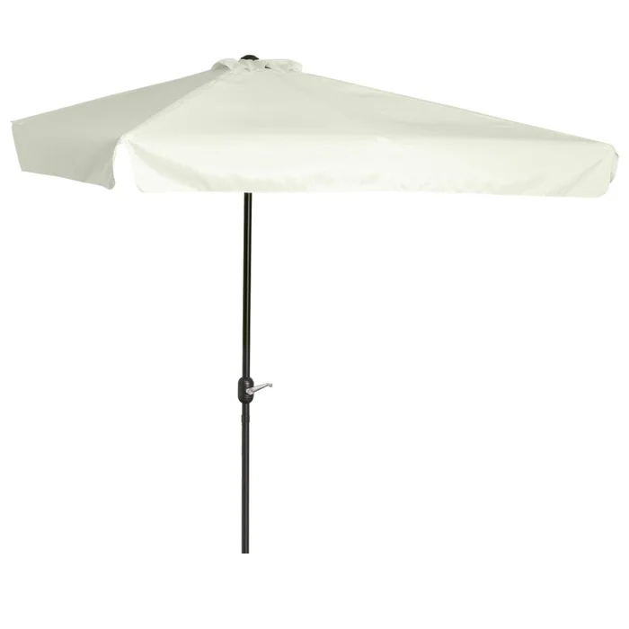 Outsunny 2.3m Half Parasol Semi Round Umbrella Patio Metal Frame Crank Handle for Balcony– NO BASE INCLUDED, Off-White