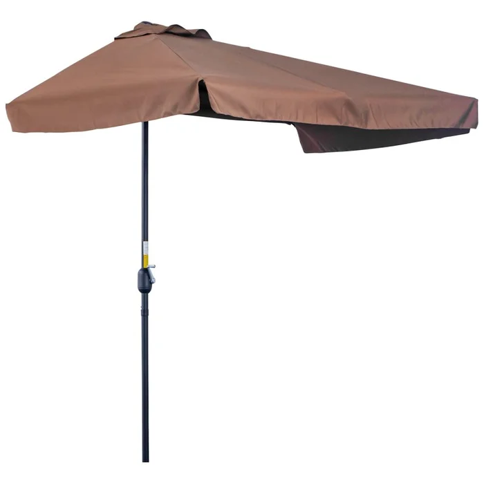Outsunny 2.3m Half Parasol Semi Round Umbrella Patio Metal Frame Crank Handle for Balcony- NO BASE INCLUDED, Brown