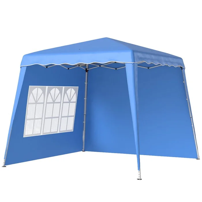 Outsunny 2.4 x 2.4m Pop Up Gazebo Canopy Tent with 2 Sidewalls and Carry Bag, Height Adjustable, UV50+ Party Tent Event Shelter for Garden, Patio, Blue