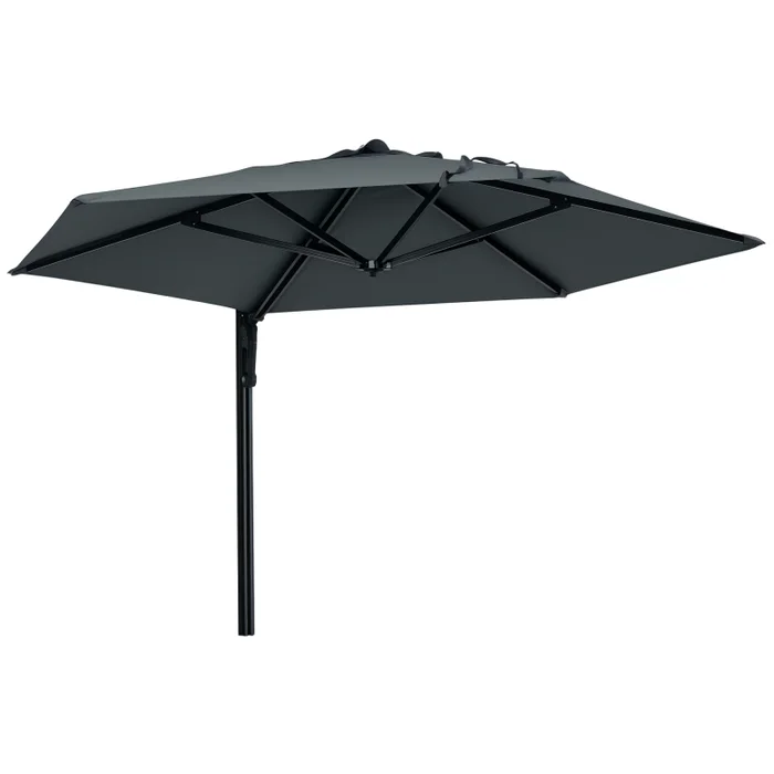 Outsunny 2.5m Wall Mounted Parasol, Hand to Push Outdoor Patio Umbrella with 180 Degree Rotatable Canopy for Porch, Deck, Garden, 250 cm, Dark Grey