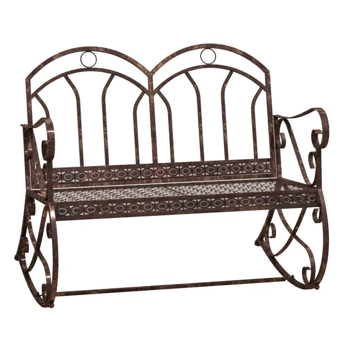 Outsunny 2 Seater Metal Garden Park Bench Outdoor Rocking Chair Swing Bench Loving Seat Bronze