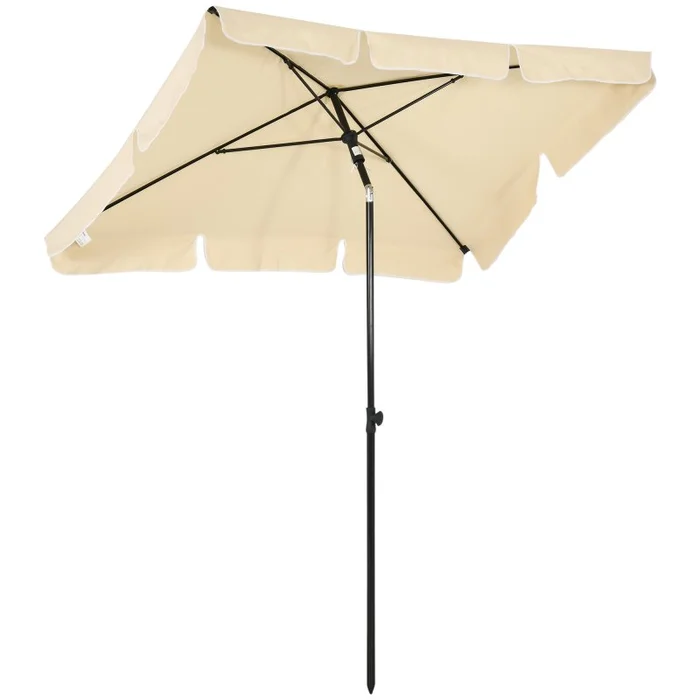 Outsunny 2 x 1.3m Garden Parasol Umbrella, Outdoor Market Table Umbrella with Ruffles & Aluminium Pole, Rectangular Tilting Parasol Sun Shade Canopy, Beige