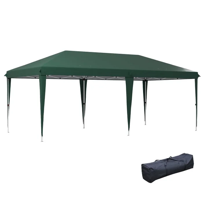 Outsunny Pop Up Gazebo 3 x 6m, Foldable Canopy Tent, Height Adjustable Wedding Awning Canopy w/ Carrying Bag, Green