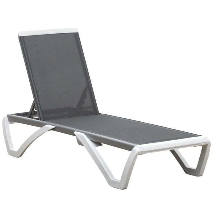 Outsunny Portable Outdoor Chaise Lounge Sun Lounger with Adjustable Back, Breathable Texteline, Light Grey