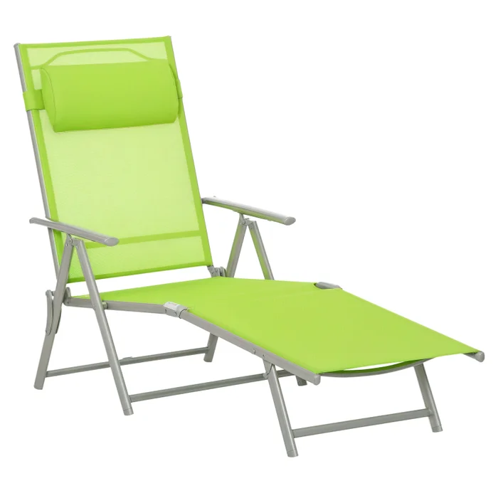 Outsunny Steel Fabric Sun Lounger Outdoor Folding Chaise Lounge Chair Recliner with Portable Design & 7 Adjustable Backrest Positions – Green