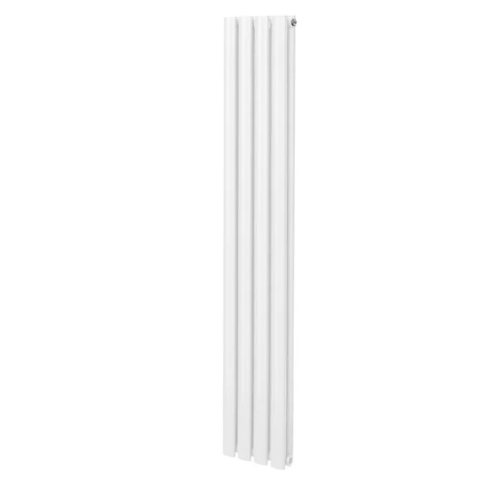 Oval Column Radiator 1600mm x 240mm Modern Designer Double Panel Central Heating Heater Gloss White Carbon Steel Vertical Kitchen Living Room Bathroom FREE Cleaning Brush Fixing Kit & Brackets