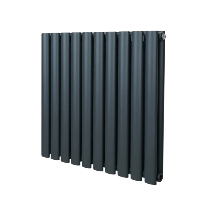 Oval Column Radiator 600mm x 600mm Modern Designer Double Panel Central Heating Heater Matt Anthracite Grey Carbon Steel Horizontal Kitchen Living Room FREE Cleaning Brush Fixing Kit & Brackets