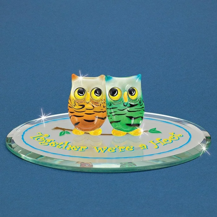 Owls Together Were A Hoot Glass Figurine