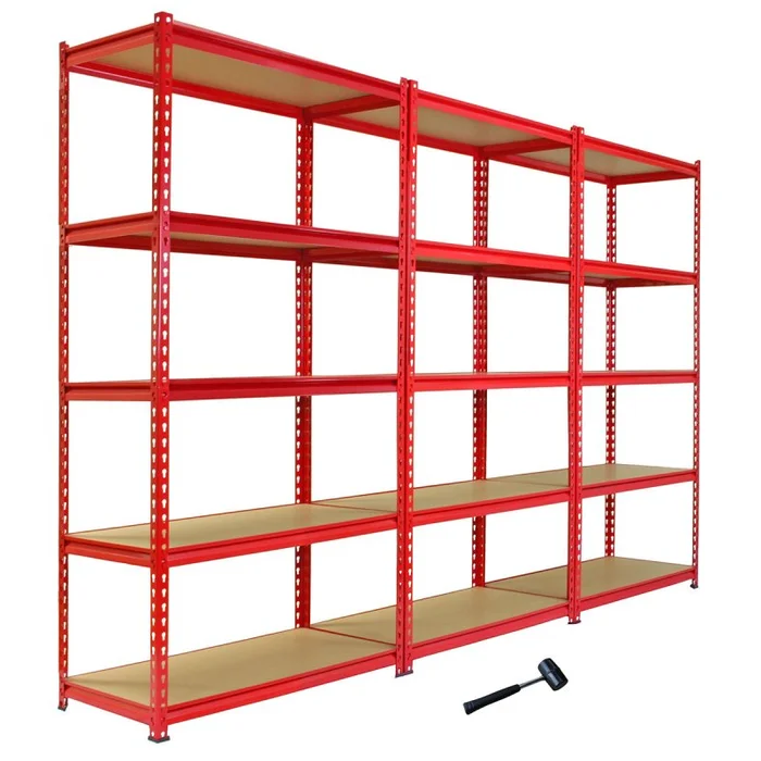 Pack of 3 Garage Shelving Unit – 5 Tier Heavy Duty Rack for Storage Steel Utility Shelves | Metal & MDF Boltless Racking Assembly System Capacity 5400KG + FREE Rubber Mallet