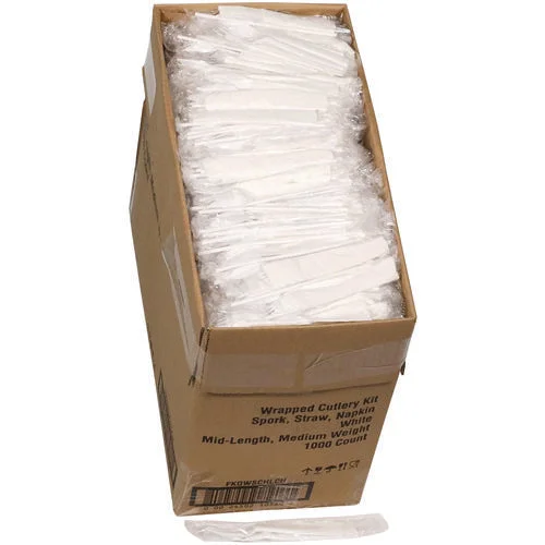 Pactiv Evergreen Fieldware Cutlery Kit 5.5″ Spork 10×8 Napkin Standard Straw Mediumweight White 1000/Case