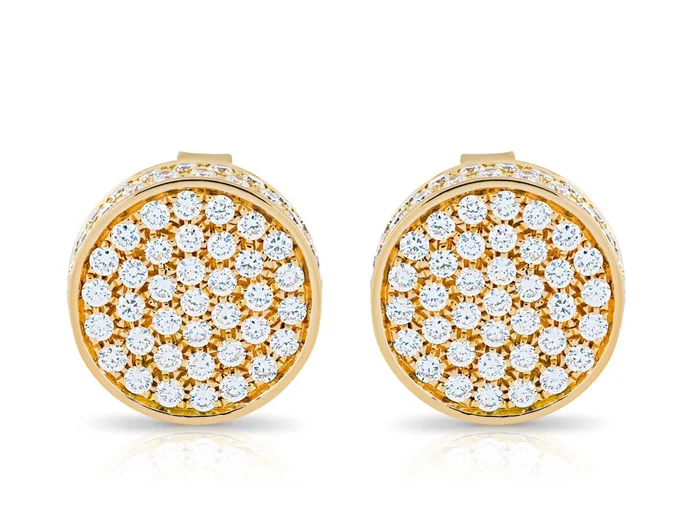 Pave Diamond Yellow Button Earrings
