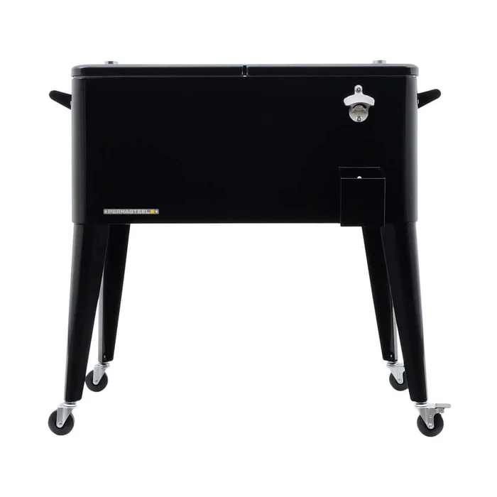 PERMASTEEL 80 qt. Black Classic Outdoor Rolling Patio Cooler with Wheels and Handles PS-203-BLK