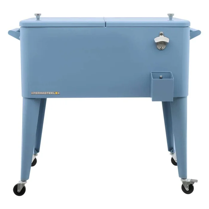 PERMASTEEL 80 qt. Blue Classic Outdoor Rolling Patio Cooler with Wheels and Handles PS-203-BLUE
