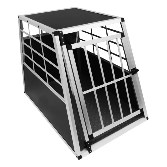 Pet Car Transport Crate Cage Large Aluminium Travel Box Trapezoidal Dog Cat Puppy Carrier Estate Vehicle 1 Door 69 x 65 x 90cm | FREE Plastic Washable Mat
