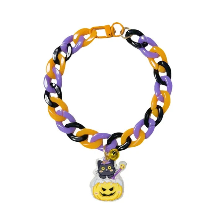 Pet Halloween Necklace Cartoon Tag Necklace Cats Dogs Holiday Adjustable Decoration Chain, Style: Small Black Cat(S-20cm)