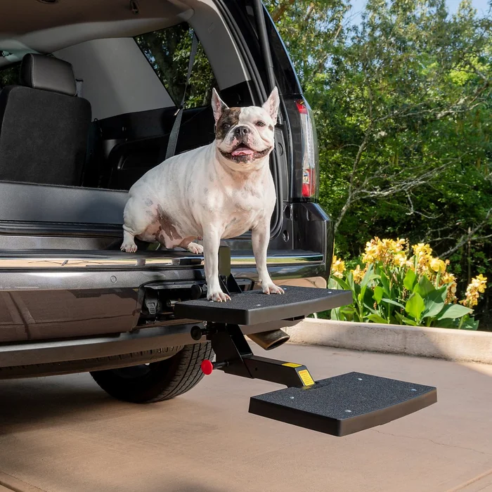 PetSafe Happy Ride Dog Car Hitch Step – Easy to Install on Any 2 Inch Vehicle Hitch – High-Traction Steps – Folds Down for Travel – Supports Pets up to 200 lb – Great for SUVs and Trucks