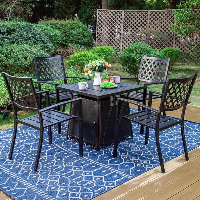 PHI VILLA 5-Piece Metal Patio Fire Pit Set, 4 Metal Chairs