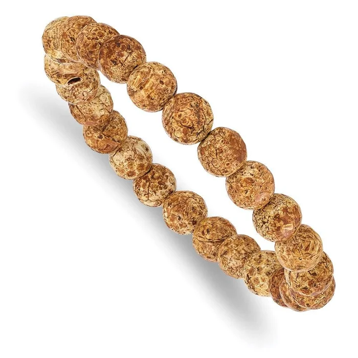 Picture Stone Agate Beaded Stretch Bracelet