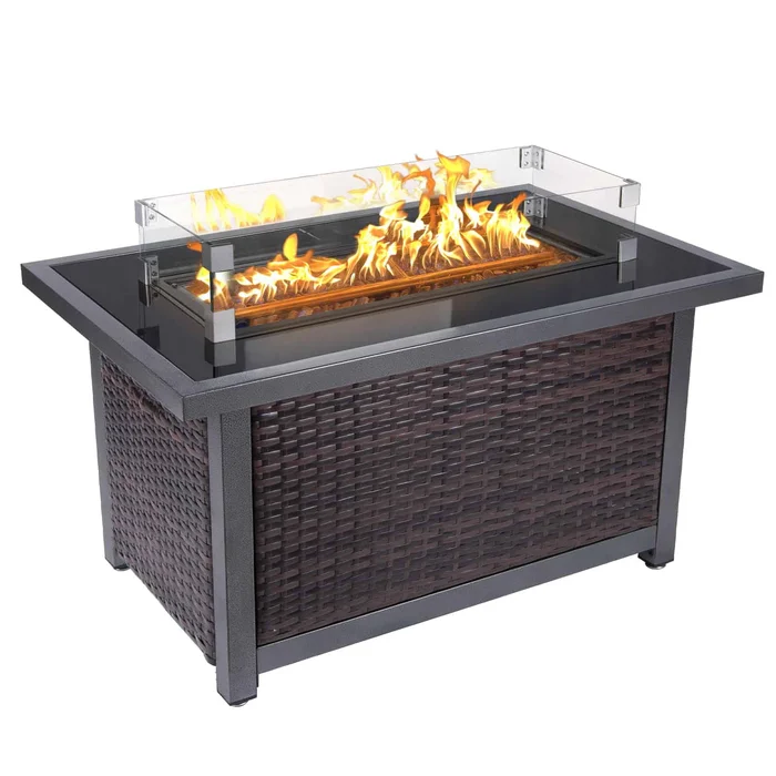 Polar Aurora 44inch Outdoor Propane Fire Pit Table, 50,000 BTU Auto-Ignition Wicker Rattan Patio Gas Fire Pit for Outside Garden/Patio