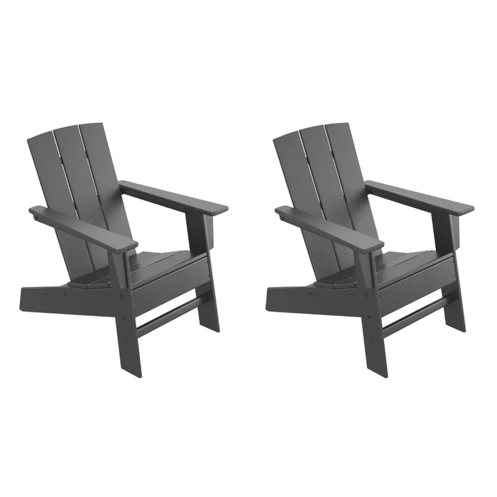 POLYWOOD Oakport Set of 2 Black Hdpe Frame Stationary Adirondack Chair with Slat Seat