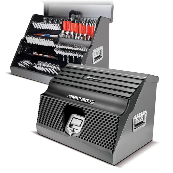 Powerbuilt 240111 26 in. Rapid Box Portable Slant Front Tool Box – Gray