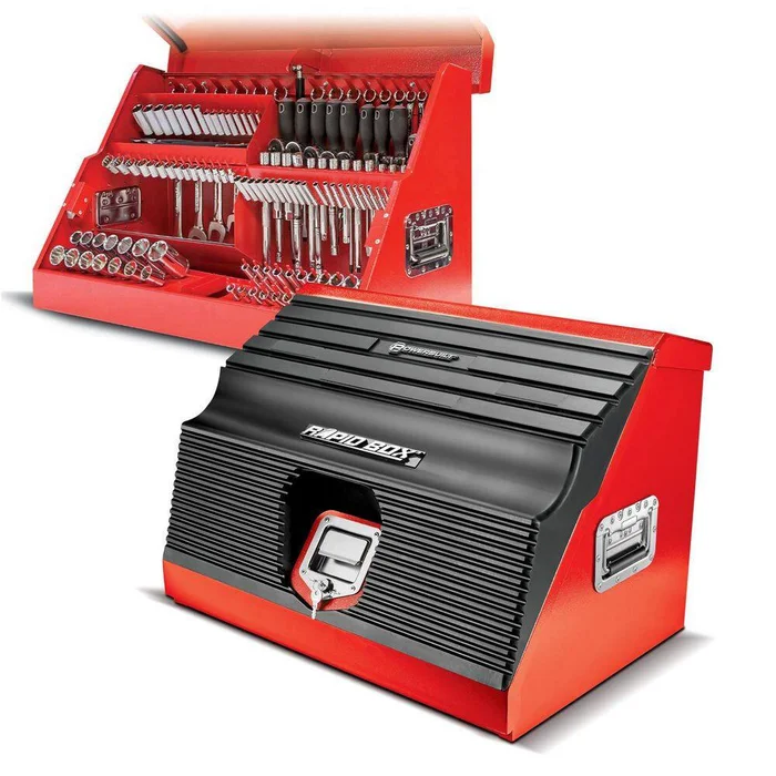 Powerbuilt 240311 26 in. Rapid Box Portable Slant Front Tool Box – Red