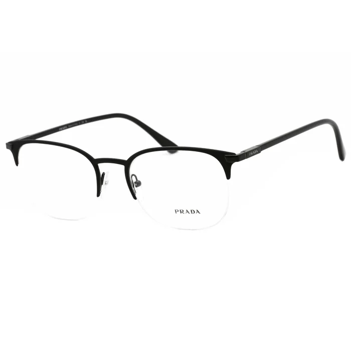 Prada Men’s Eyeglasses – Black Semi-Rimless Metal Oval Frame | 0PR 57YV 07F1O1