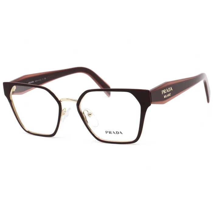 Prada Women’s Eyeglasses – Burgundy Geometric Frame Clear Demo Lens | PR 63WV 08R1O1