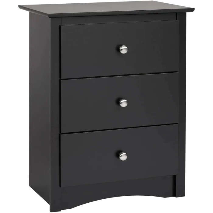 Prepac Sonoma Modern 3 Drawer Tall Bedroom Nightstand, Black