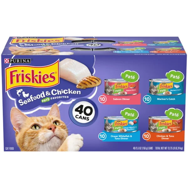 Purina Friskies Seafood and Chicken Wet Cat Food Variety Pack, 5.5 oz Cans (40 Pack)