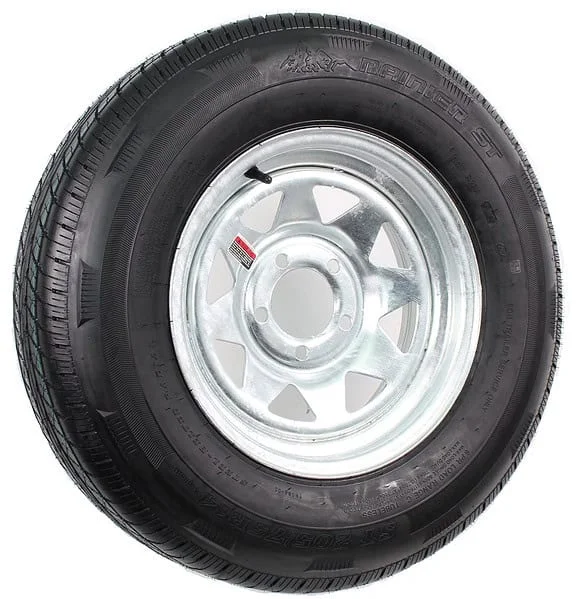 Radial Trailer Tire On Rim ST205/75R14 14 in. 5 Lug Wheel Galvanized Spoke
