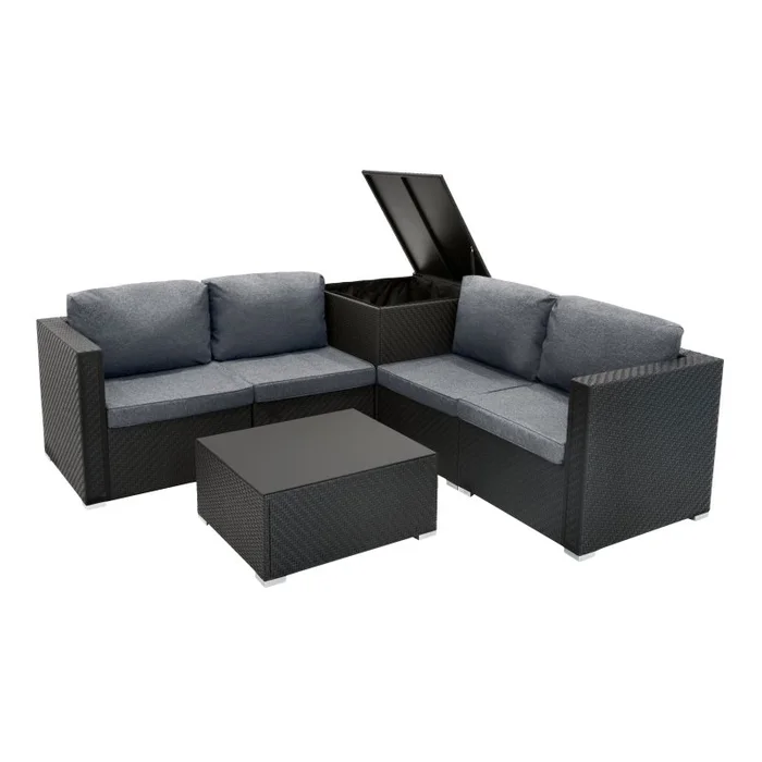 Rattan Modular 6 Piece Furniture Set – Black
