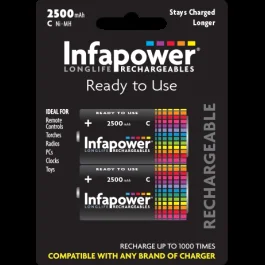 Rechargeable Batteries C 2500Mah 2 Pack Ni-Mh [44978]