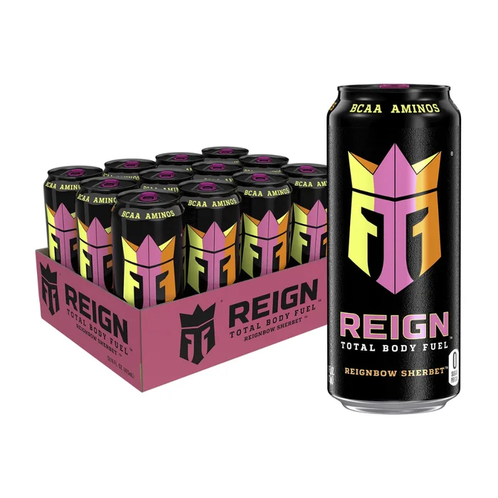 REIGN Total Body Fuel, Reignbow Sherbet, Fitness & Performance Drink, 16 Fl Oz (Pack of 12)