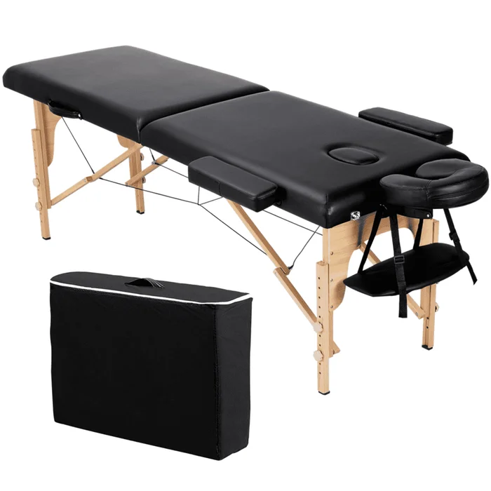 Renwick 84” 2 Sections Adjustable Folding Massage Bed, Black