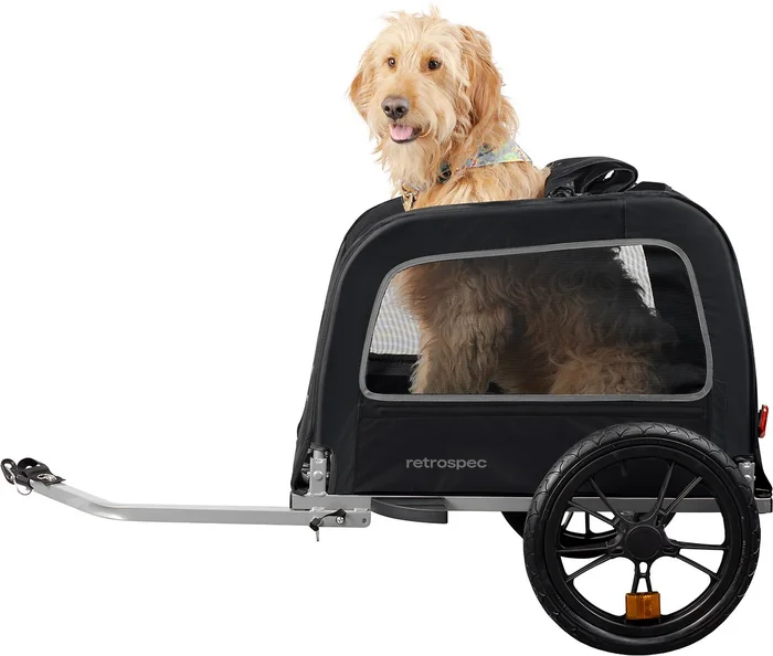 Retrospec Rover Waggin Dog Bike Trailer – Small & Medium Sized Dogs Bicycle Carrier – Foldable Frame with 16 Inch Wheels – Non-Slip Floor & Internal Leash (Black)