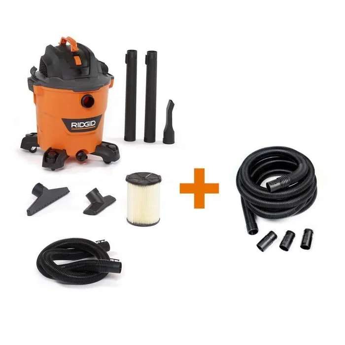 RIDGID HD1200B 12 Gallon 5.0 Peak HP NXT Wet/Dry Shop Vacuum with Filter, Hose, Accessories and Additional 20 ft. Tug-A-Long Hose