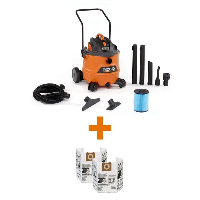 RIDGID HD1800C 16 Gallon 6.5-Peak HP NXT Wet/Dry Shop Vacuum, Fine Dust Filter, Locking Hose, Accessories and 2pk Dust Collection Bags