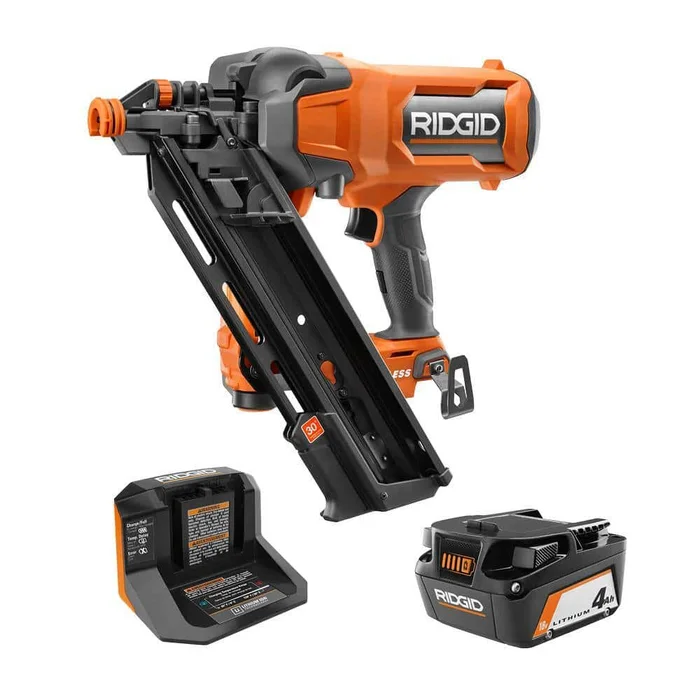 RIDGID R09895KN 18V Brushless Cordless 30-Degree Framing Nailer Kit with 4.0 Ah Battery and Charger