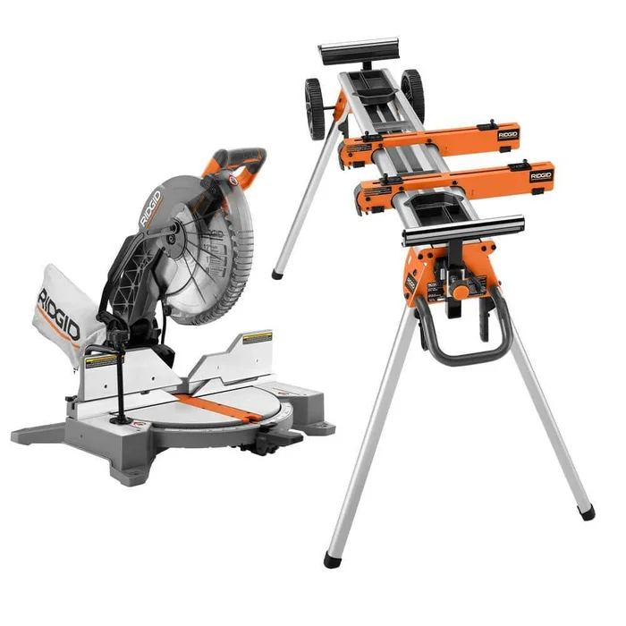 RIDGID R4123-AC9960 15 Amp Corded 12 in. Dual Bevel Miter Saw with Professional Compact Miter Saw Stand