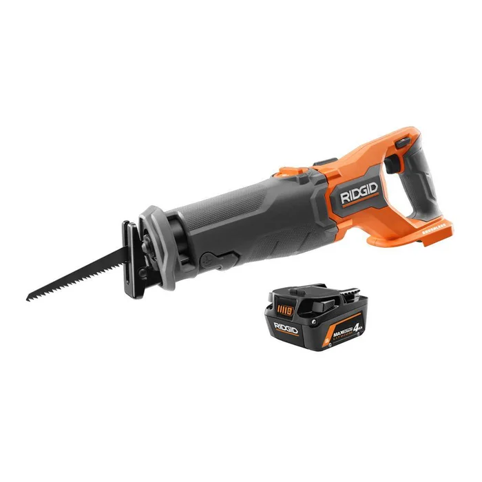 RIDGID R8647B-AC840040 18V Brushless Cordless Reciprocating Saw Kit with 18V 4.0 Ah MAX Output Lithium-Ion Battery