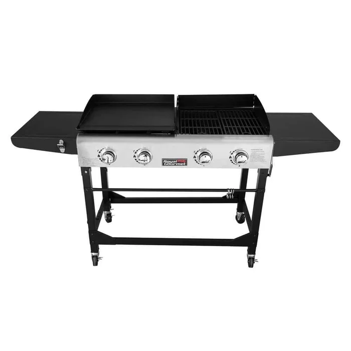 Royal Gourmet GD401 4-Burners Portable Propane Gas Grill and Griddle Combo Grills in Black with Side Tables