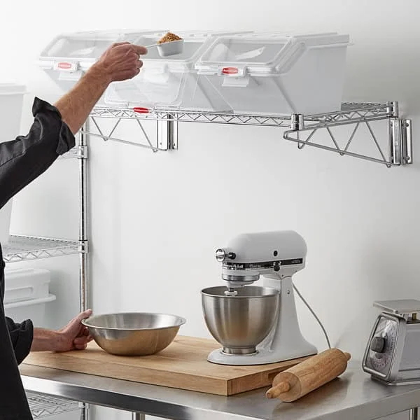 Rubbermaid 18″ x 36″ Wall Mounted Ingredient Bin Shelving Kit with 3 Shelf Ingredient Bins