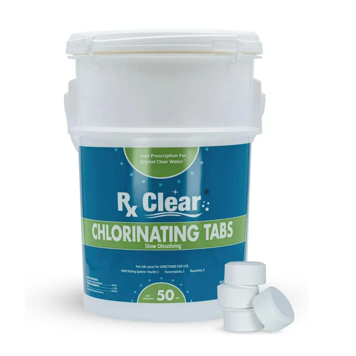 Rx Clear 1″ Stabilized Chlorine Tablets Swimming Pool Chemical | 50 lb Bucket