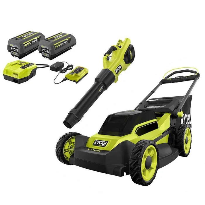 RYOBI 40V HP Brushless 20 in. Cordless Battery Walk Behind Push Mower & Blower with (2) Batteries and Charger