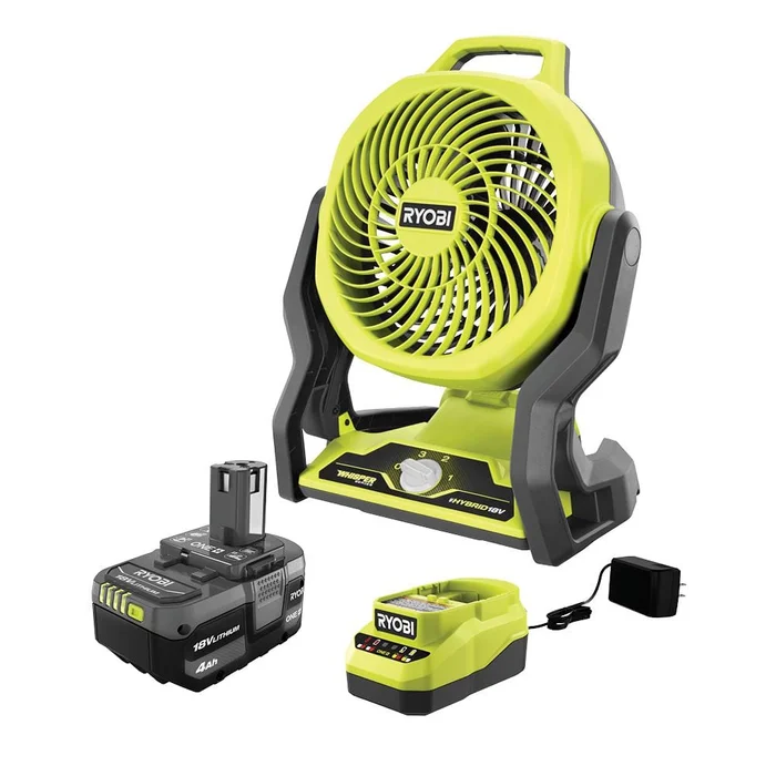 RYOBI ONE+ 18V Cordless Hybrid WHISPER SERIES 7-1/2 in. Fan Kit with 4.0 Ah Battery and Charger PCL811K1