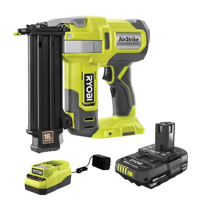 RYOBI P321KN ONE+ 18V 18-Gauge Cordless AirStrike Brad Nailer with 1.5 Ah Battery and Charger