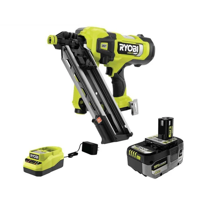 RYOBI PBL350KN ONE+ HP 18V Brushless Cordless AirStrike 30° Framing Nailer Kit with 4.0 Ah HIGH PERFORMANCE Battery and Charger