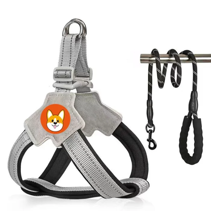 Saddle Style Pet Chest Harness Breathable Reflective Dog Leash, Style: Black+1.5m Round Rope(XL)